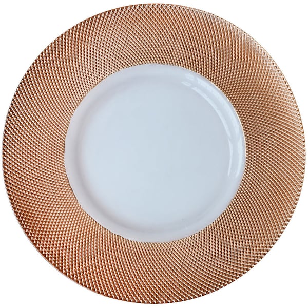 Bon Chef Rose Gold Diamond Rim Glass Charger, Clear Center, Handwash Only, (8Pcs / Case) 200001RG - main